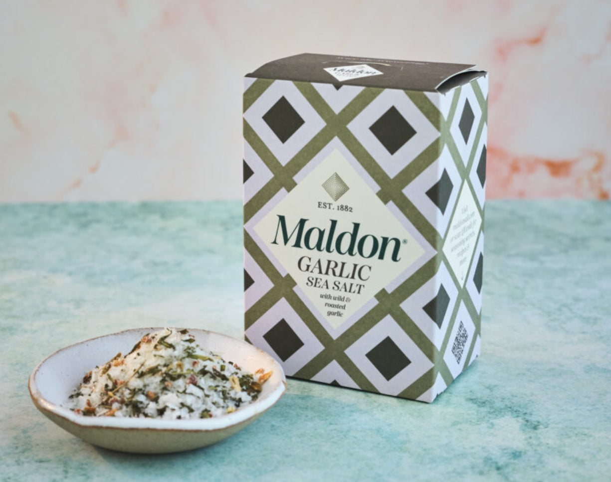 MALDON druska | 100g Česnakinės jūros druskos dribsniai