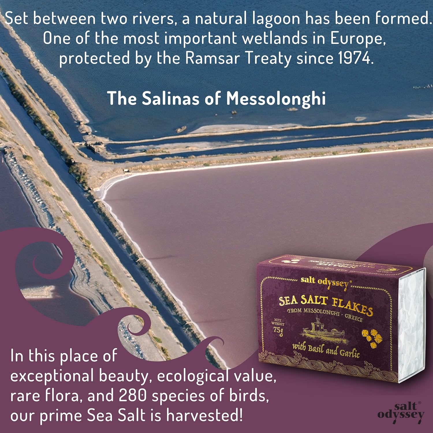 Jūros druskos dribsniai su česnaku ir baziliku "Messolonghi" 75g