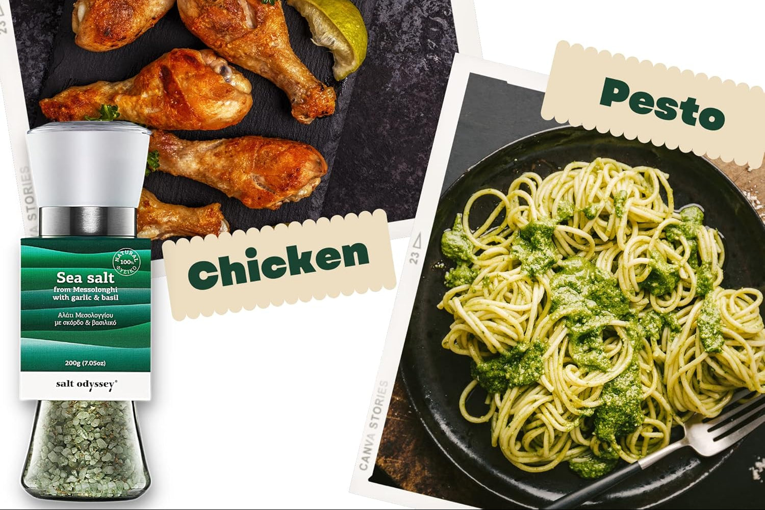 Jūros druska su česnakais ir bazilikais malūnėlyje "Messolonghi" 180g