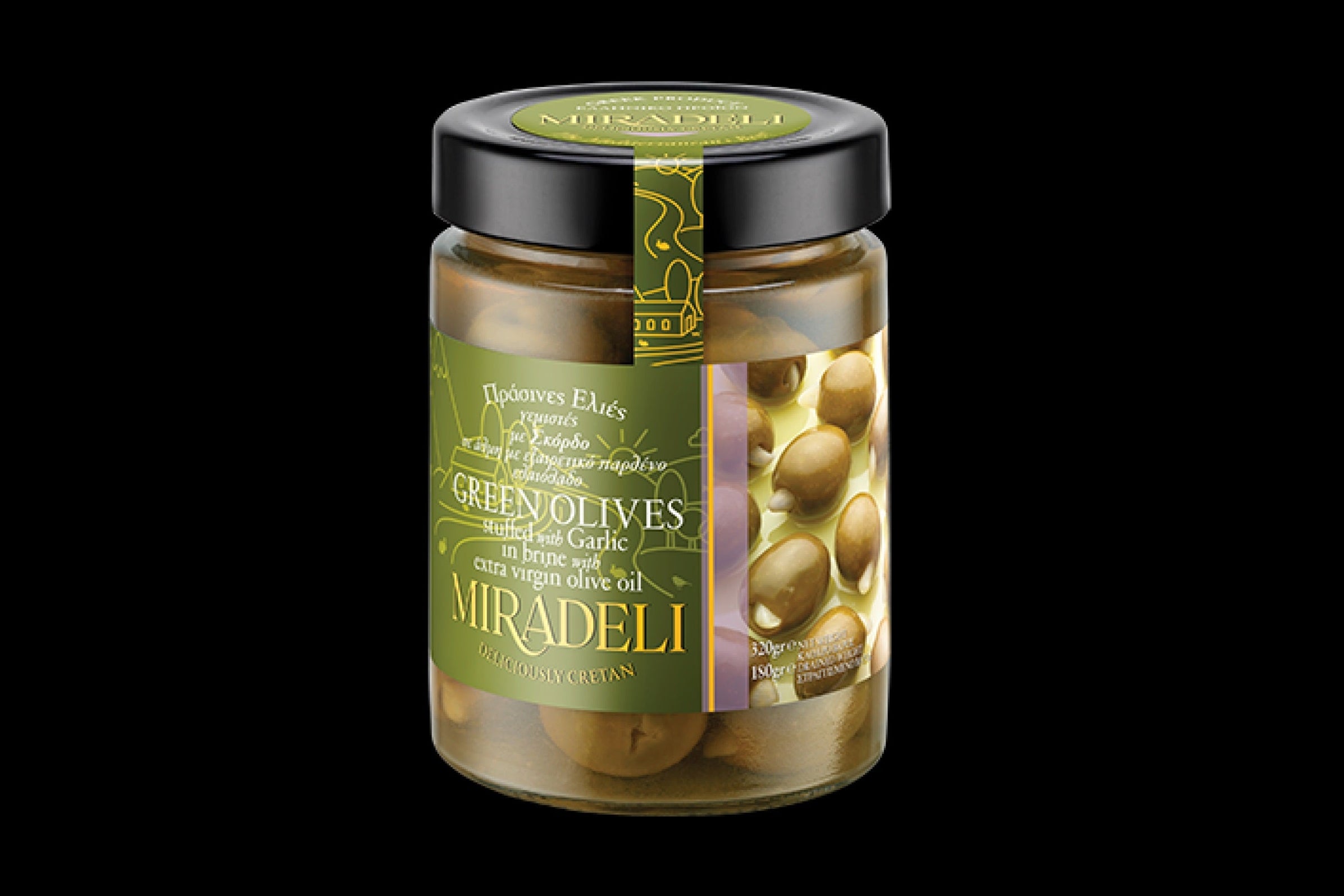 Žaliosios Kalamon alyvuogės įdarytos česnaku „Vassilakis Estate“ | Marinuotos sūryme 320g