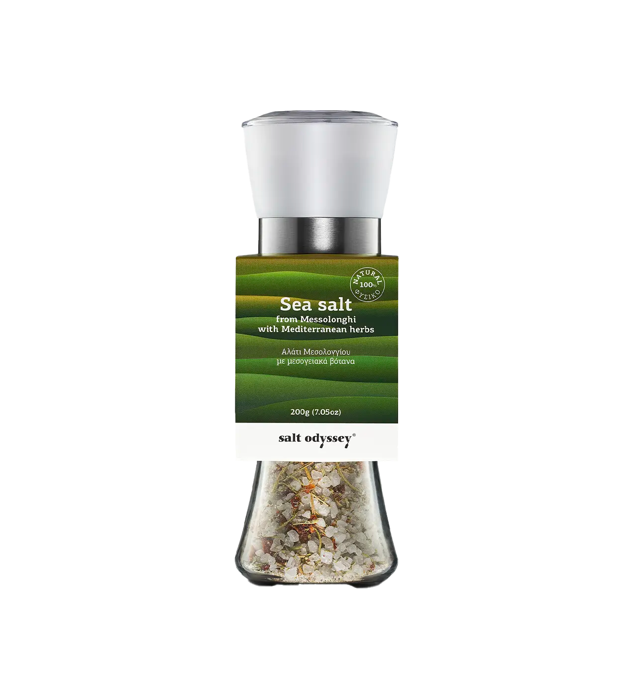 Jūros druskos malūnėlis su Viduržemio jūros žolelėmis "Messolonghi" 160g