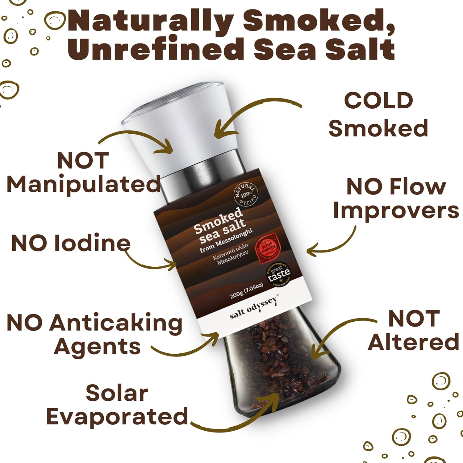 Buko mediena rūkyta druska malūnėlyje "Messolonghi" 190g