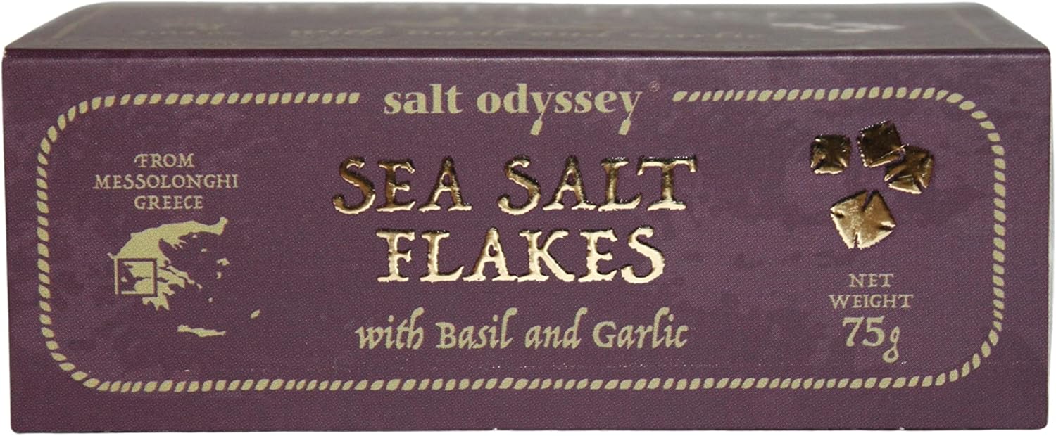 Jūros druskos dribsniai su česnaku ir baziliku "Messolonghi" 75g