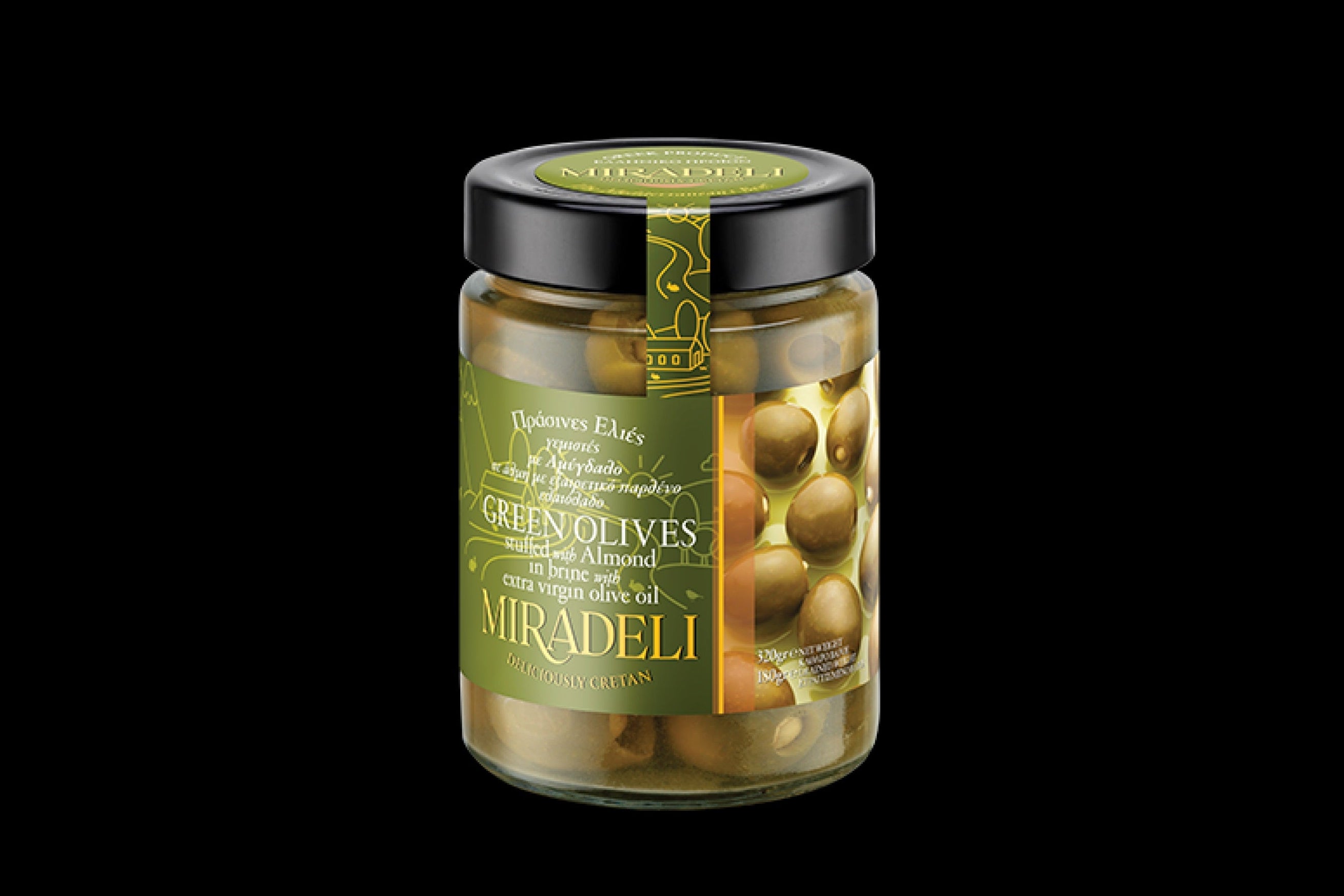 Žaliosios Kalamon alyvuogės įdarytos migdolu „Vassilakis Estate“ | Marinuotos sūryme 320g